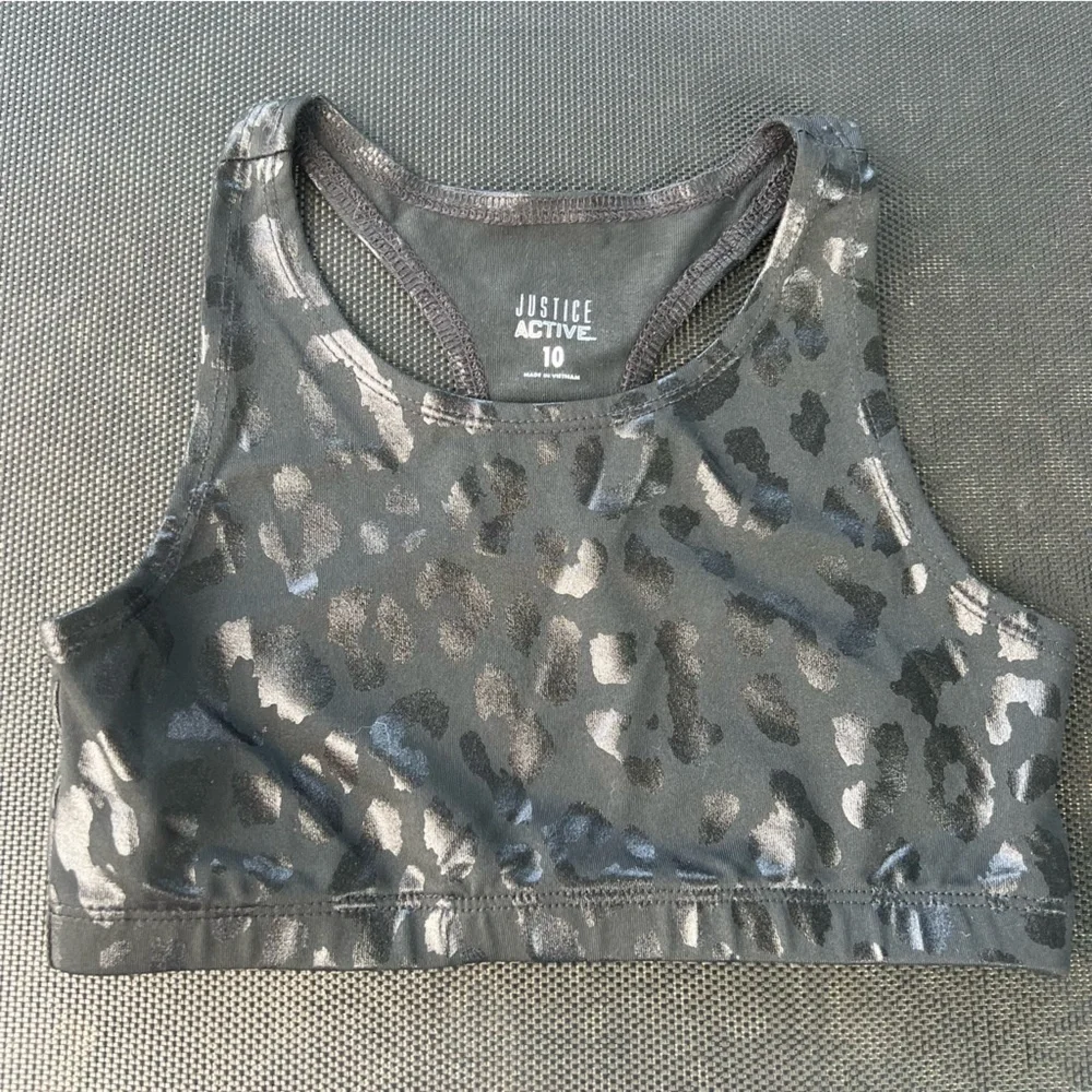 Justice Girls Black Animal Print Sports Bra 10